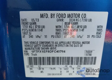 2013 Ford F-150 Xlt from USA, damaged, VIN 1FTFX1EF8DFC40764